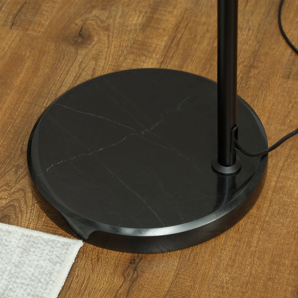 HOMCOM Lampa stojąca z abażurem z liny konopnej, regulowana wysokość, wyłącznik nożny, metal, czarna