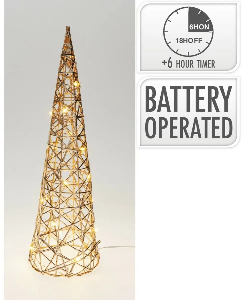 Świąteczny stożek świecący Champagne, 40 x 12 cm, 20 mikrodiod LED, na baterie, 40 cm