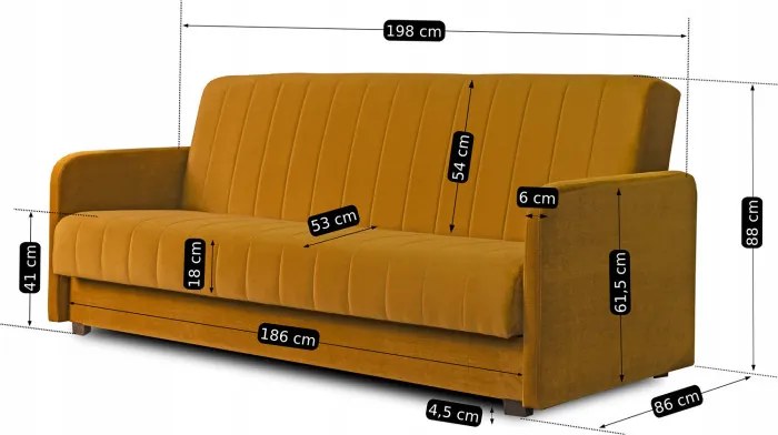 Sofa z Funkcją Spania PORTO Wersalka Rozkładana Dwuosobowa Musztardowa Nowoczesna do Salonu