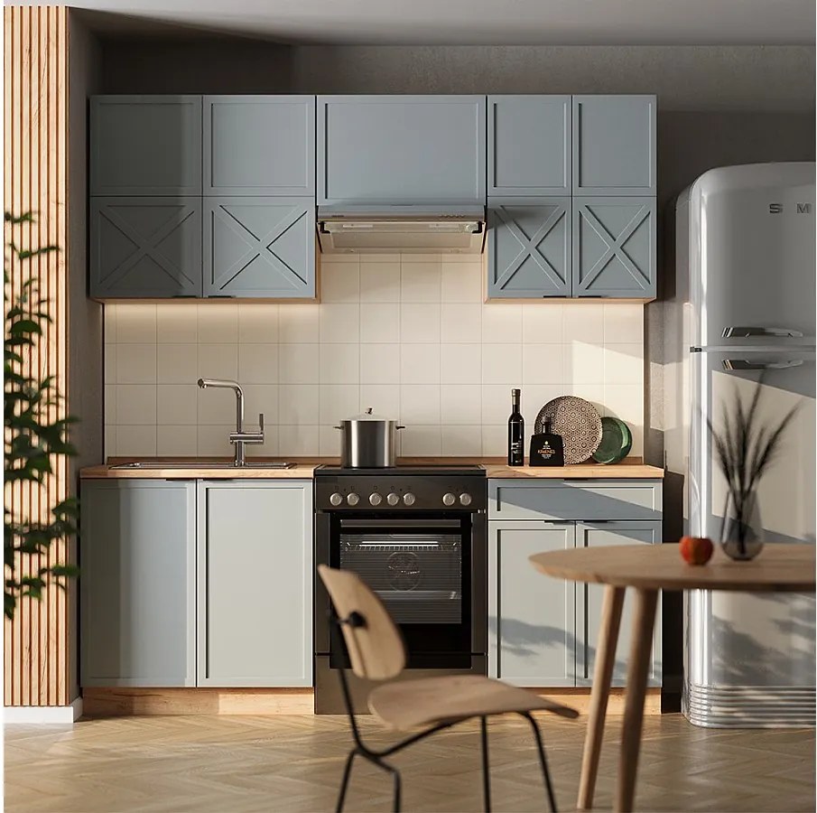 Aneks kuchenny jasnoniebiesko-szary/złoty dąb 200x46x81.6 fame-line