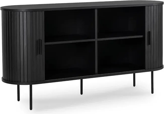 Komoda do Salonu Rozsuwana TRISH 140 cm Czarna Dwudrzwiowa Ryflowana Nowoczesna