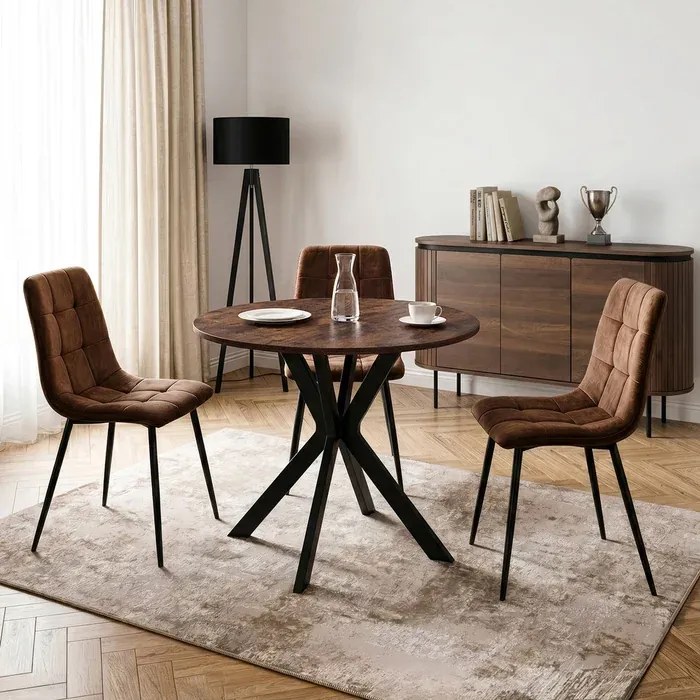 Stół Okrągły LAUREN 90 cm Orzech/Czarny Loft Nowoczesny