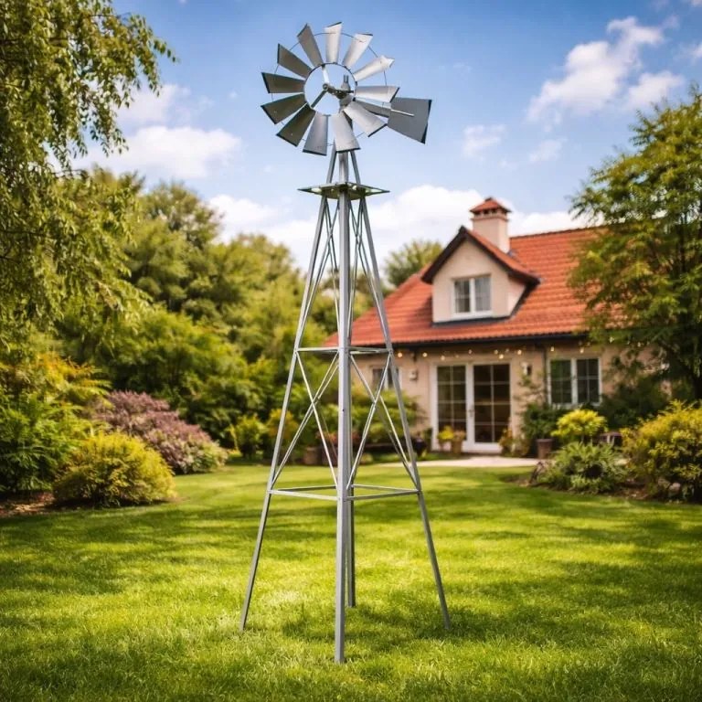 Wiatrak ogrodowy ozdobny 245 cm srebrny w stylu amerykańskim.