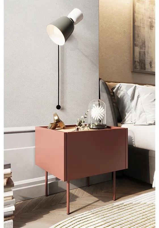 Szafka nocna Desin z szufladą 45 cm - ceramic red / dąb nagano