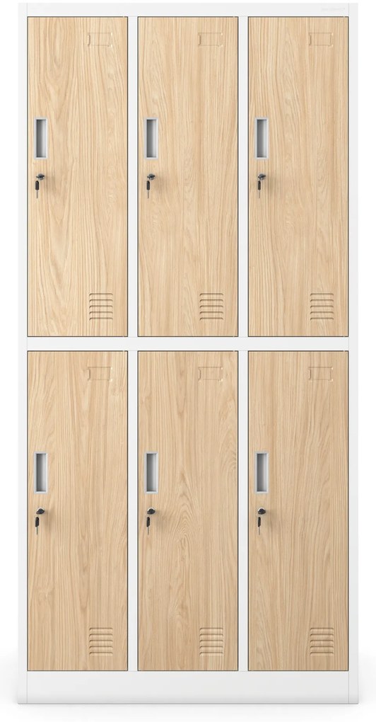 Szafa socjalna 6-drzwiowa IGOR, 900 x 1850 x 450 mm, Eco Design: biała/ dąb sonoma