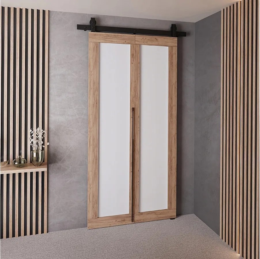 Drzwi Przesuwne QUDIO M1 Dąb Craft Złoty + Biały 80