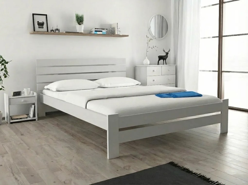 Łóżko PARIS podwyższone 120 x 200 cm, białe Stelaż: Ze stelażem listwowym rolowanym elastycznym, Materac: Materac Sommera 18 cm