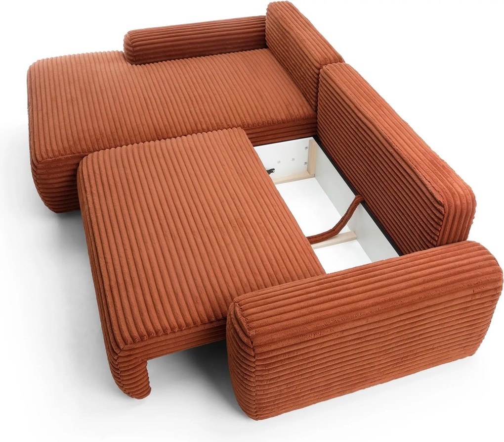Masseno Narożnik OSSO z funkcją spania i pojemnikiem na pościel Narozniki L, Rozkładana sofa - Ceglasty, AMBIENCE 09