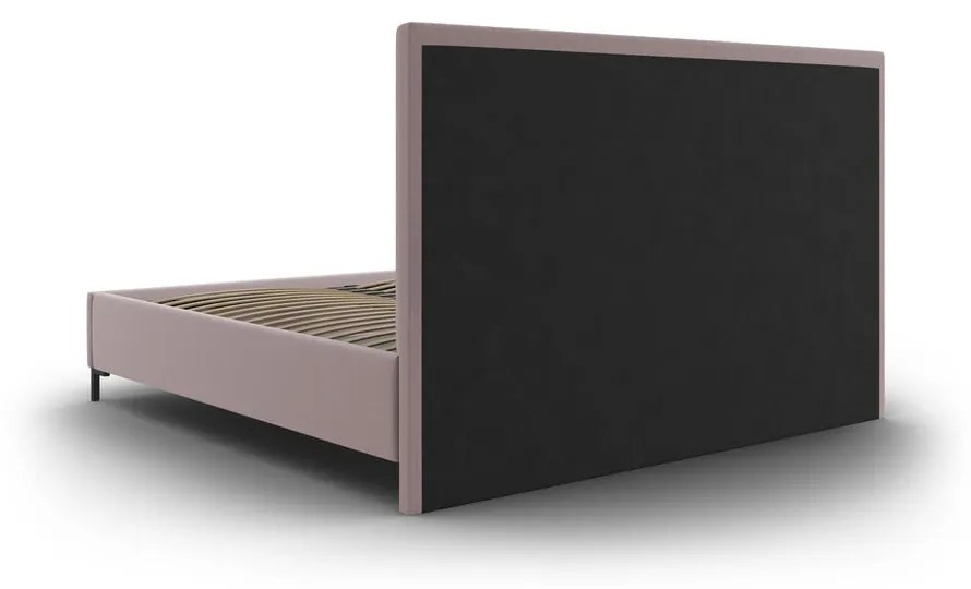 Jasnoróżowe tapicerowane łóżko dwuosobowe ze schowkiem i stelażem 160x200 cm Casey – Mazzini Beds