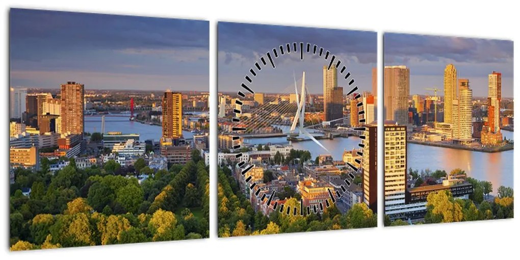 Obraz - Panorama Rotterdamu, Holandia (z zegarem) (90x30 cm)