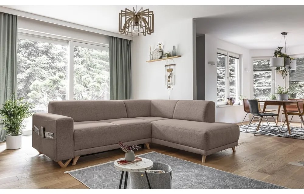 Brązowy rozkładany/ze schowkiem narożnik (prawostronny/w kształcie litery L) Classy Sophie – Miuform