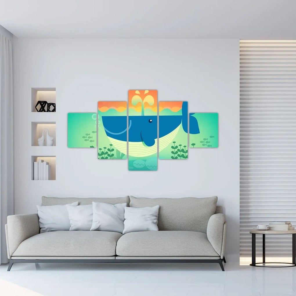 Obraz - Wesoły wieloryb w morzu (125x70 cm)
