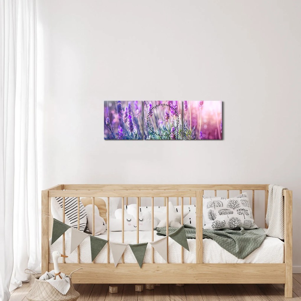 Obraz - Lawenda w słońcu (z zegarem) (90x30 cm)