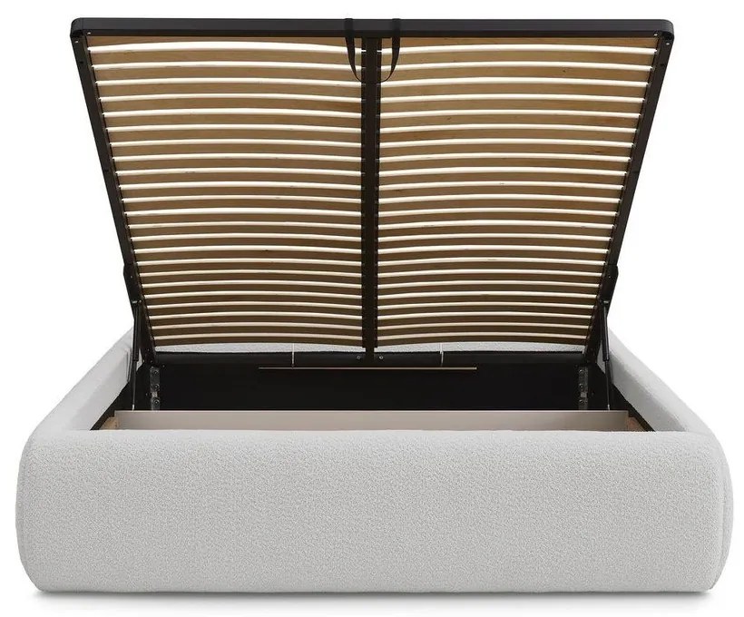 Jasnoszare tapicerowane łóżko dwuosobowe ze schowkiem/bez zagłówka ze stelażem 160x200 cm Inera – Bobochic Paris