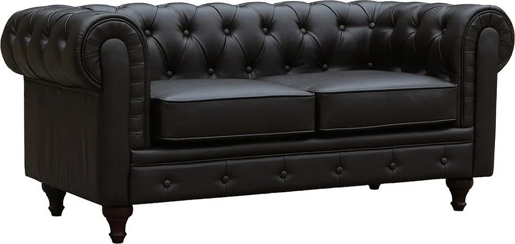 Sofa Chesterfield "Aliza" nierozkładana - 157 x 82 x 70 cm - 2 miejsca - Brązowa