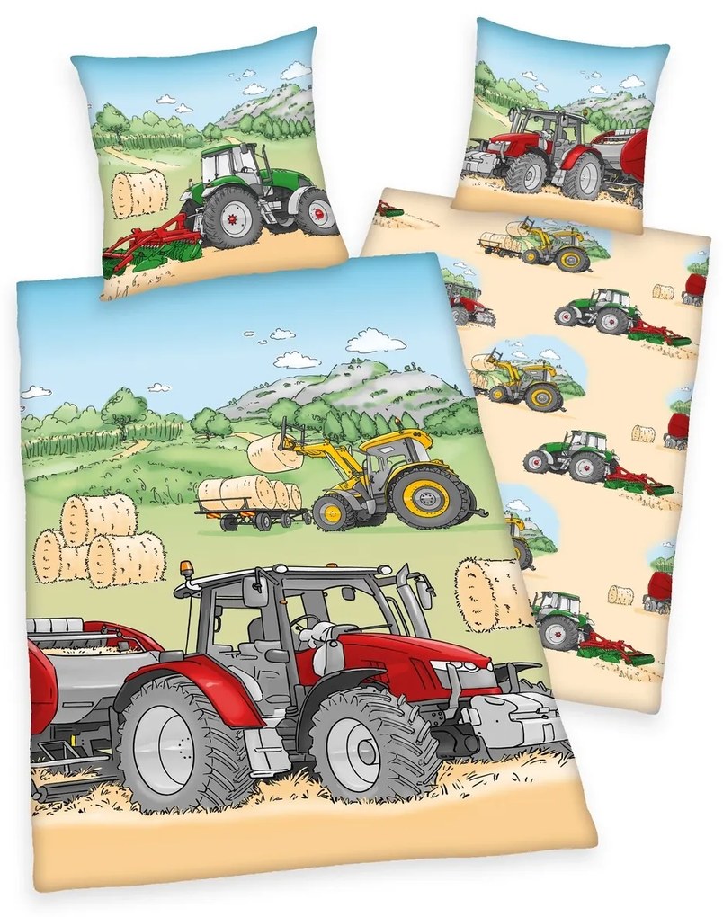 Herding Dziecięca pościel flanelowa Traktor, 135 x 200 cm, 80 x 80 cm