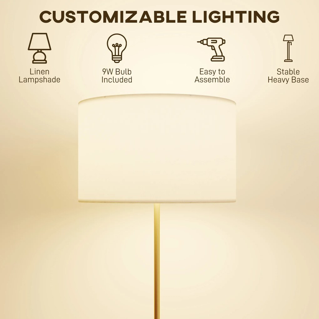 HOMCOM Lampa stojąca z pilotem regulowana wysokość abażur materiałowy metalowa podstawa złoty kolor | Aosom PL