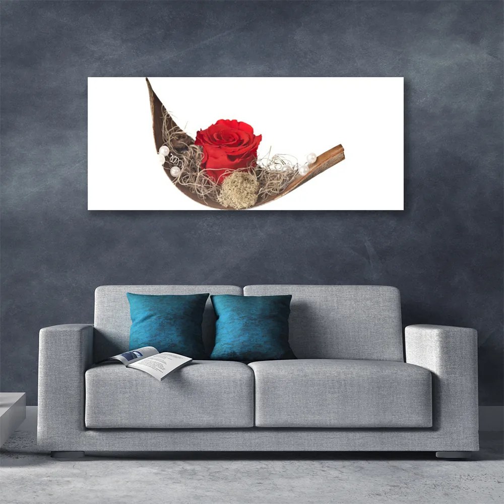 Obraz canvas Czerwona Róża w Kroplach Rosy