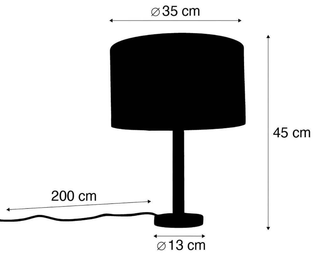 Lampa stołowa drewniana z aksamitnym abażurem taupe 35 cm - Mels Rustykalny / Vintage Oswietlenie wewnetrzne