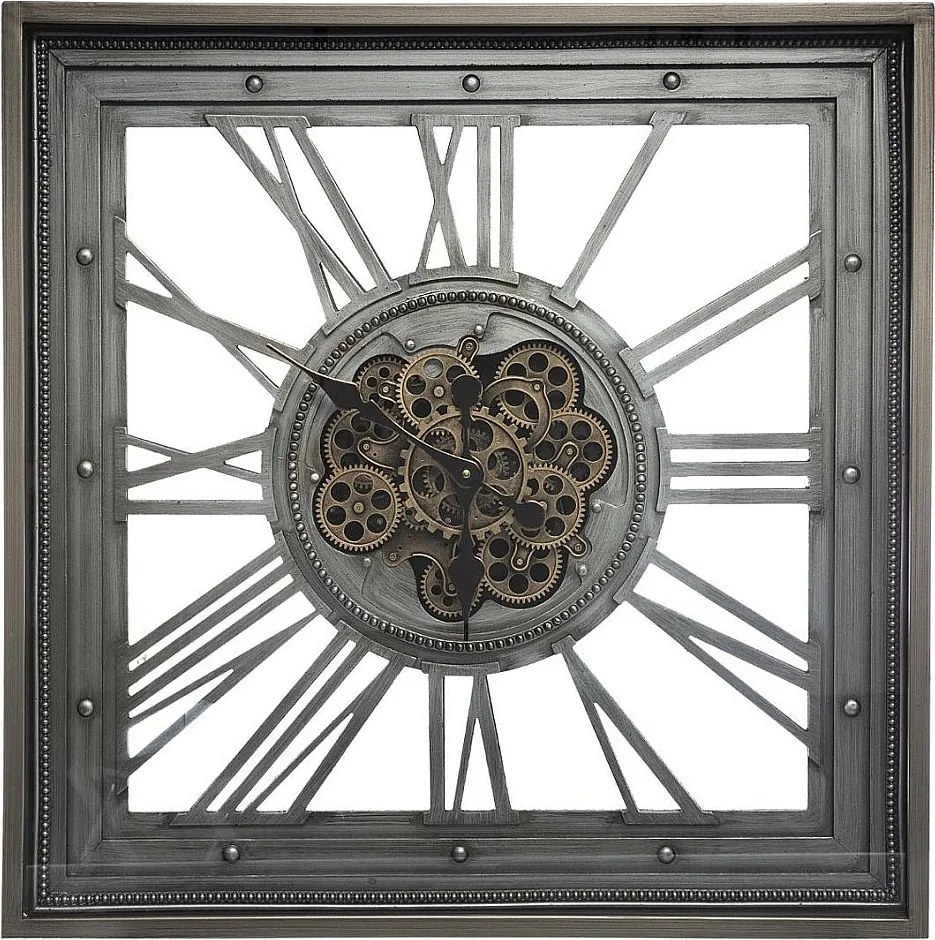 Zegar Ścienny Metalowy Szary z Widocznym Mechanizmem 80 x 80 cm