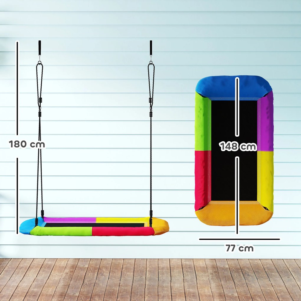 AIYAPLAY Huśtawka typu gniazdo regulowana do 300 kg z regulowanymi linami dla dzieci w wieku 3-8 lat 148x77x180 cm wielokolorowa | Aosom PL