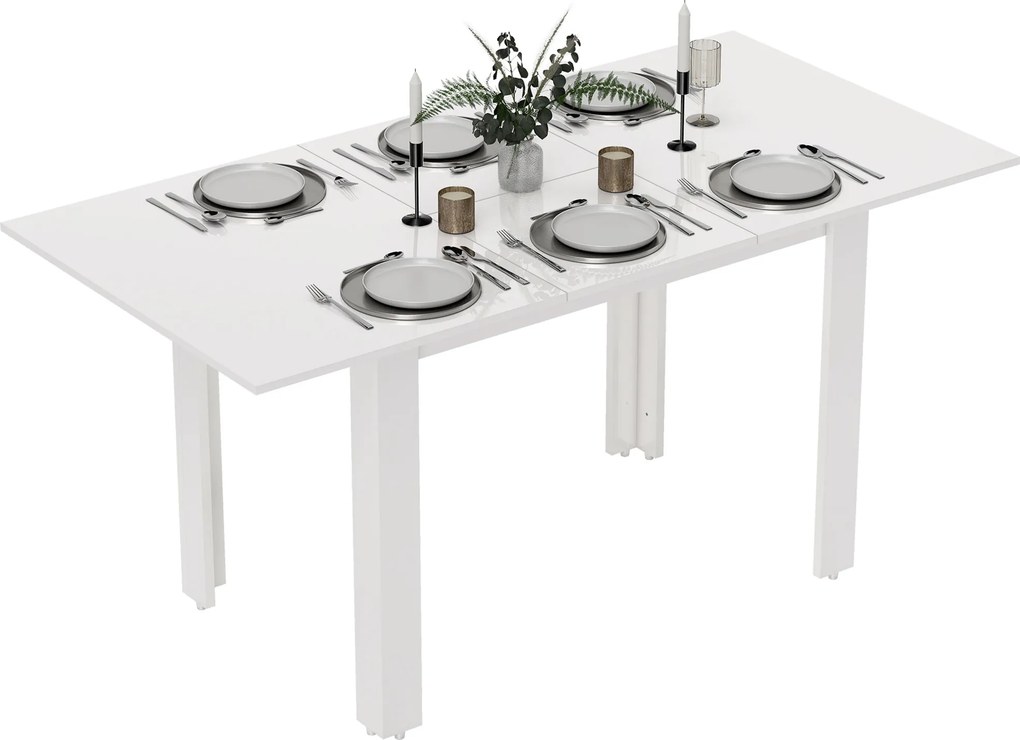 HOMCOM Rozkładany stół jadalniany 120-160 x 70 cm, regulowany stół kuchenny dla 4-6 osób, MDF, biały wysoki połysk