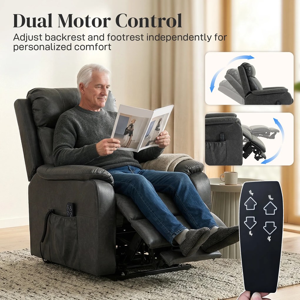 HOMCOM Fotel dla seniorów z funkcją podnoszenia i relaksu, elektryczny fotel z ekoskóry, podwójny silnik, sprężyny kieszeniowe, czarny | Aosom PL