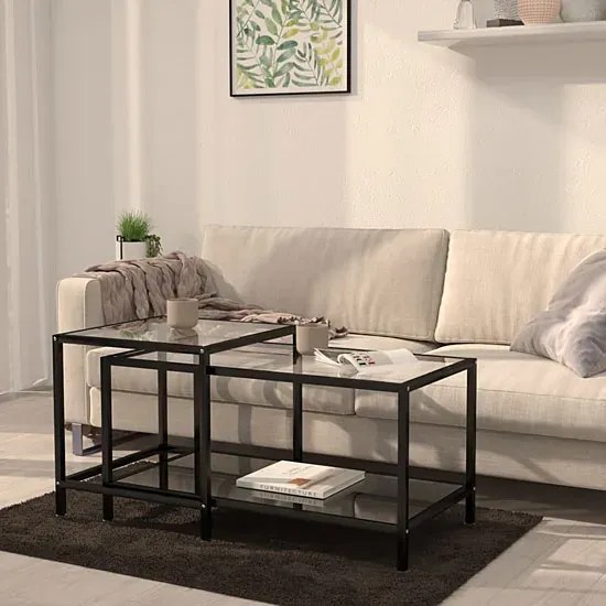 Komplet 2 szklanych stolików kawowych przezroczysty + czarny L9-S34