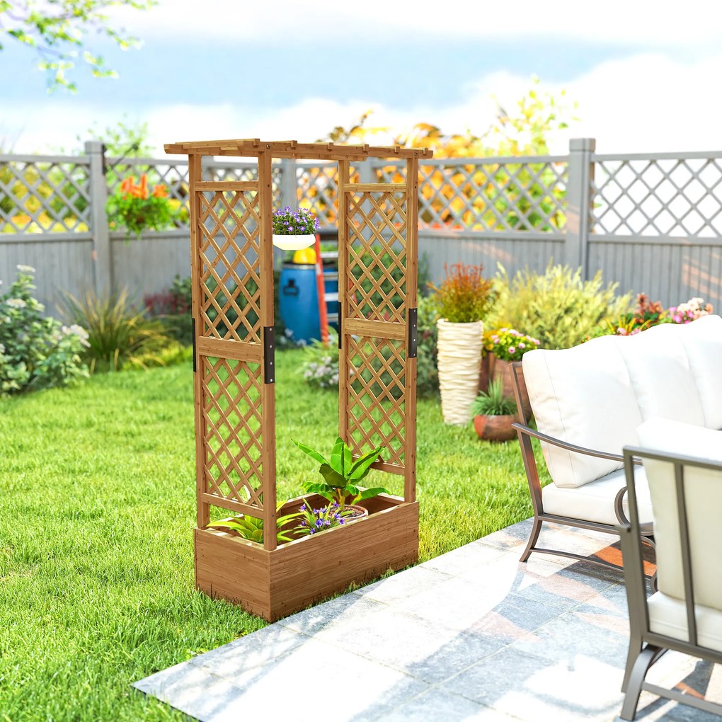 Outsunny Podwyższone grządko z kratownicą i daszkiem, do kwiatów, owoców, warzyw, ziół, 110 x 44 x 181 cm, drewno, pomarańczowy | Aosom PL