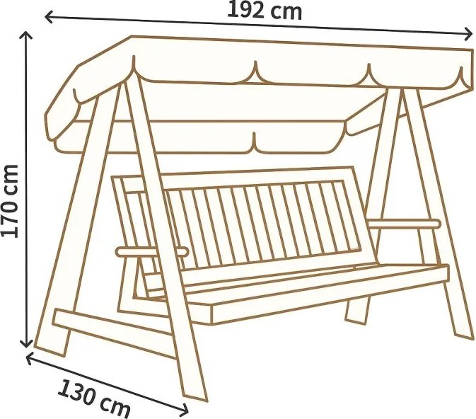 Huśtawka ogrodowa 3-osobowa, sosnowa, 192 cm, z dachem