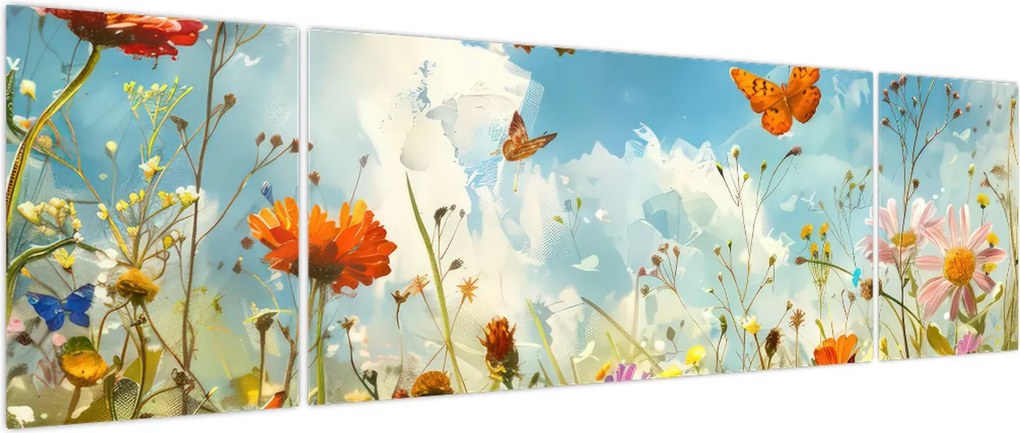 Obraz - Motyle na letniej łące (170x50 cm)