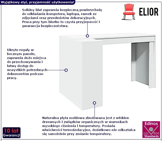 Białe biurko z ukrytym regałem - Brezi