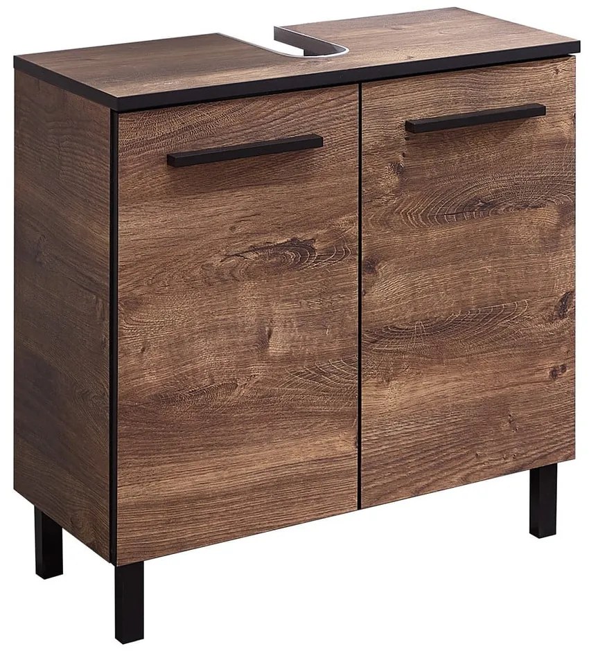Brązowa szafka wisząca pod umywalkę w dekorze dębu bez baterii 60x53 cm Set 374 – Pelipal