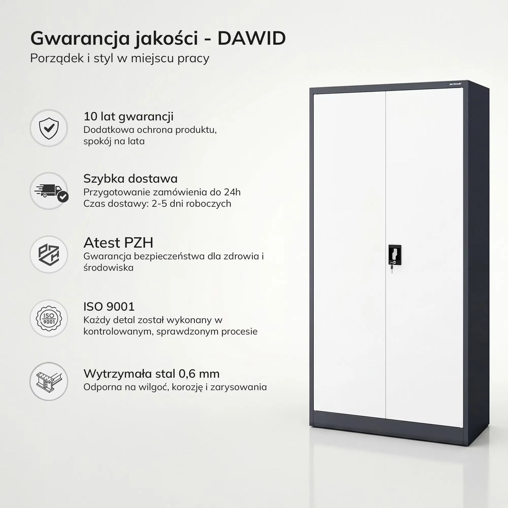 Szafa metalowa wielofunkcyjna z drążkiem antracytowo-biała, 900x1850x450 mm: DAWID