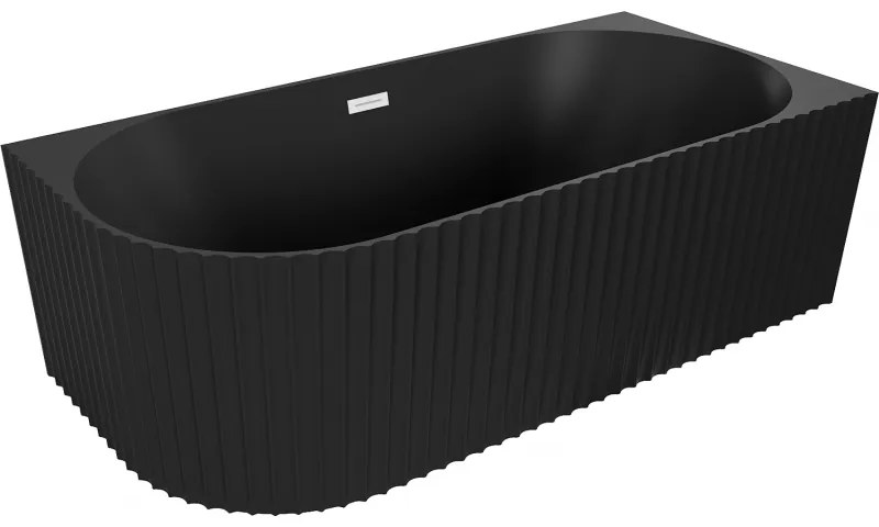 Mexen Gia wanna wolnostojąca narożna ryflowana prawa 170 x 80 cm, czarna mat, przelew biały - 52701708071P-20