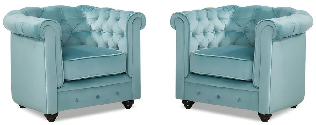 Komplet 2 foteli CHESTERFIELD - Pastelowoniebieski welur