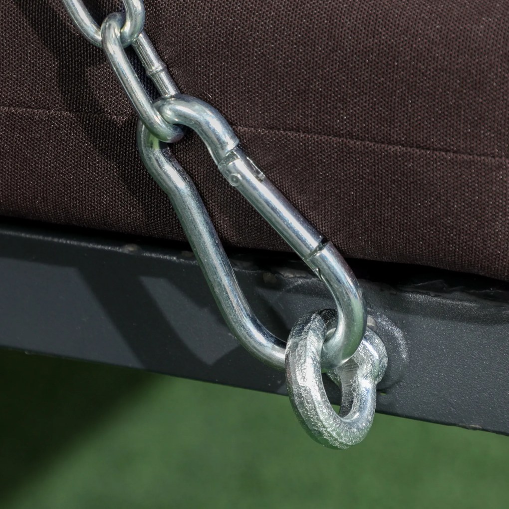 Outsunny Hollywoodzka Huśtawka Ogrodowa na 3 Osoby z Regulowanym Dachem Texteline Komfort i Styl Brązowy Czarny 198x118x168cm | Aosom PL