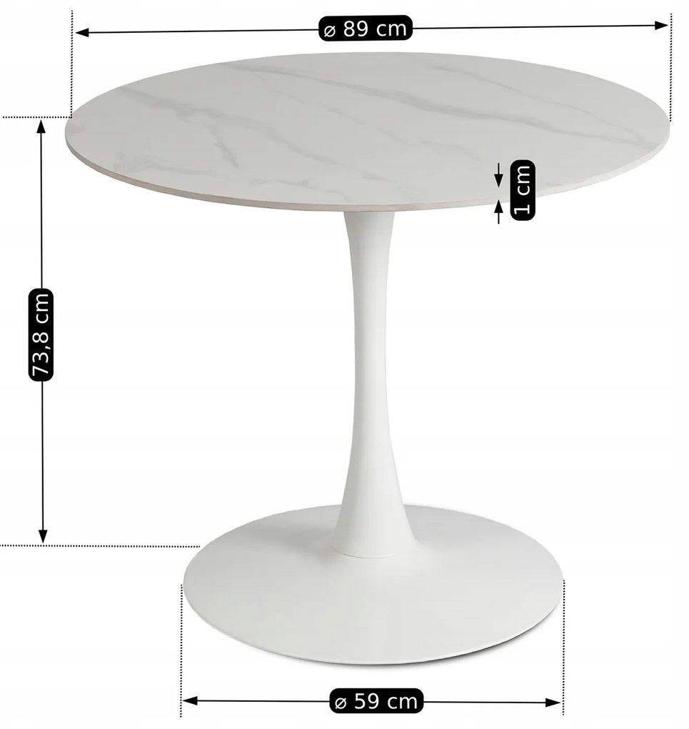 Stół Okrągły SANDER 90 cm Ceramiczny Biały do Salonu Nowoczesny Glamour