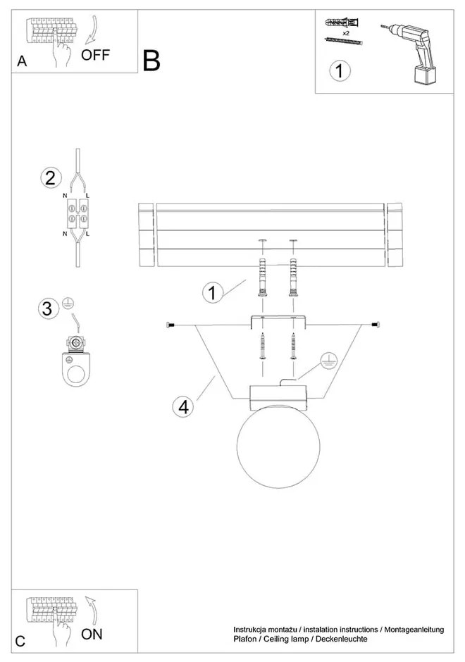 Czarna lampa sufitowa ze szklanym kloszem ø 12 cm Umerta – Nice Lamps