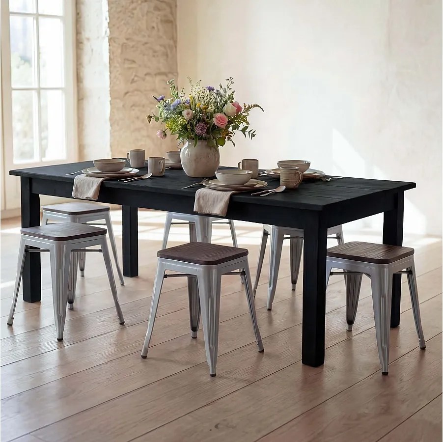 Taboret MCW-A73 (zestaw 6 sztuk) Drewniane siedzisko,  szare