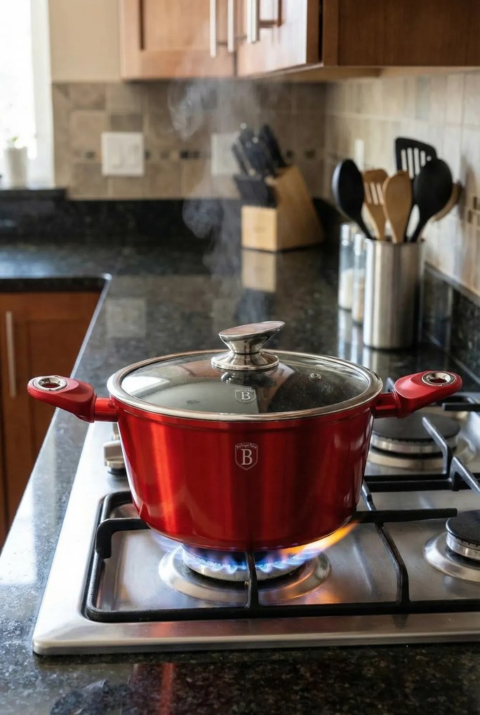 Czerwony garnek z powłoką granitową na indukcję C4-D80