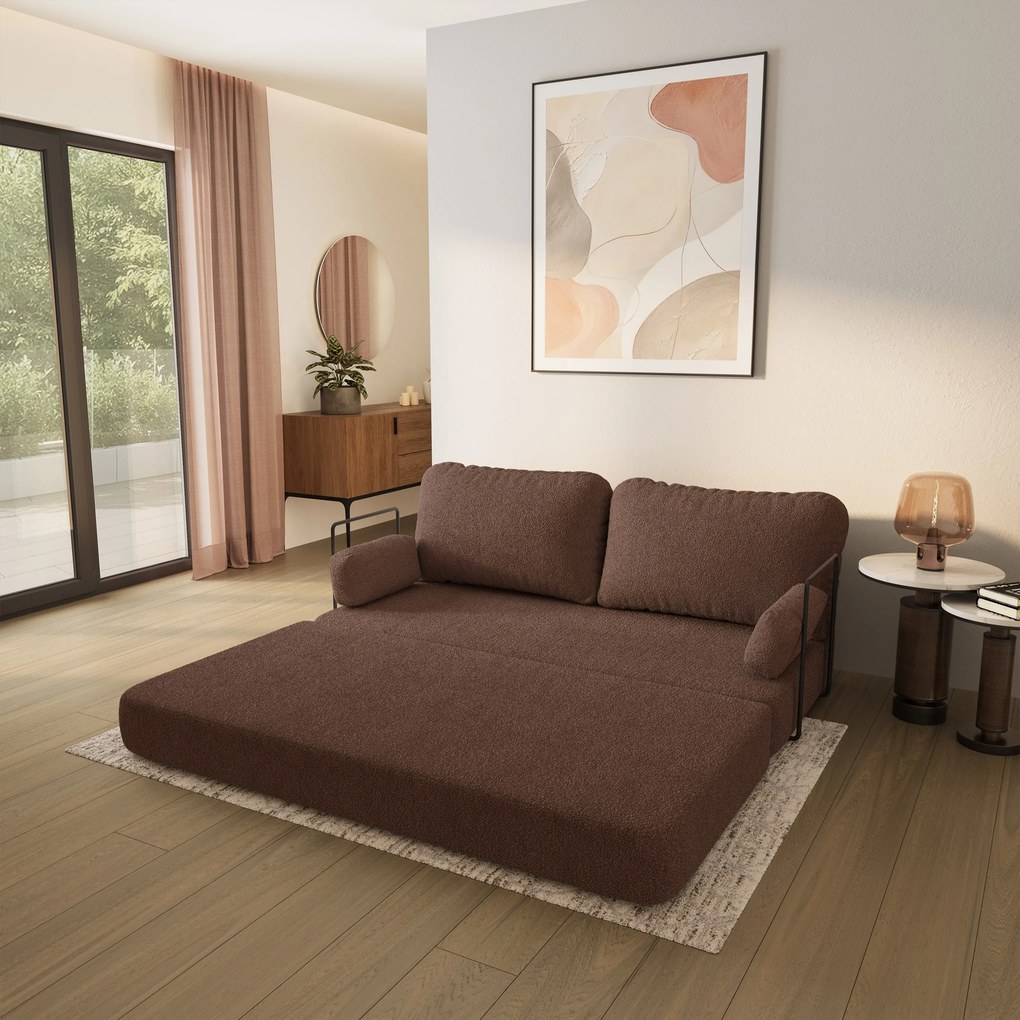 Masseno Sofa piankowa NIKSI z funkcją spania, Kanapa z pianki do salonu, Bezmontażowa, Tkanina bucle – Brązowy QUELLE 25