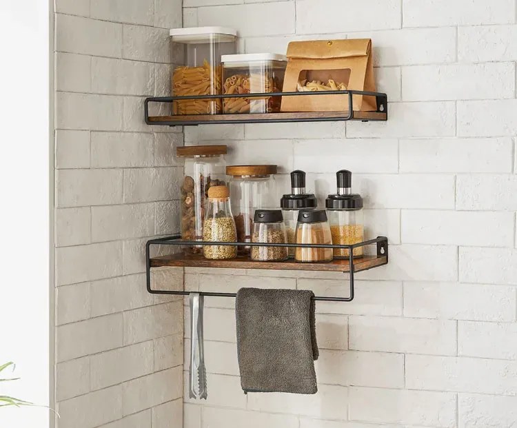 Komplet 2 industrialnych półek ściennych rustykalny brąz - Amarisa