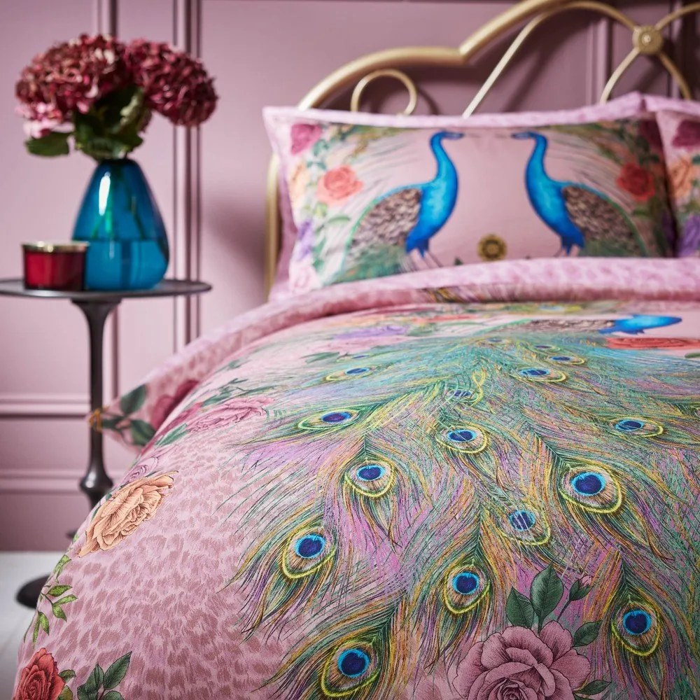 Różowa pościel dwuosobowa z satyny bawełnianej 230x220 cm Xanadu Peacock – Matthew Williamson