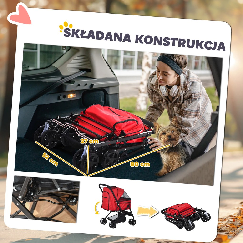 Outsunny Wózek dla Psa Składany Oxford Tkanina do 20kg | Aosom PL