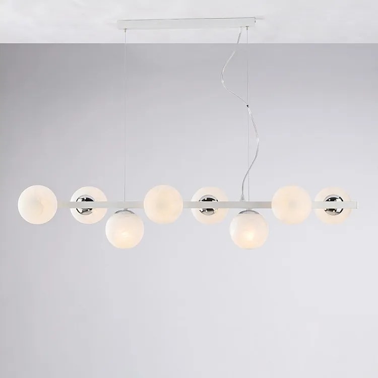 Lampa wisząca Adrian z lakierowanego na biało żelaza i chromu, 8 lamp, dł. 121 x 30, BL278-8-BCO