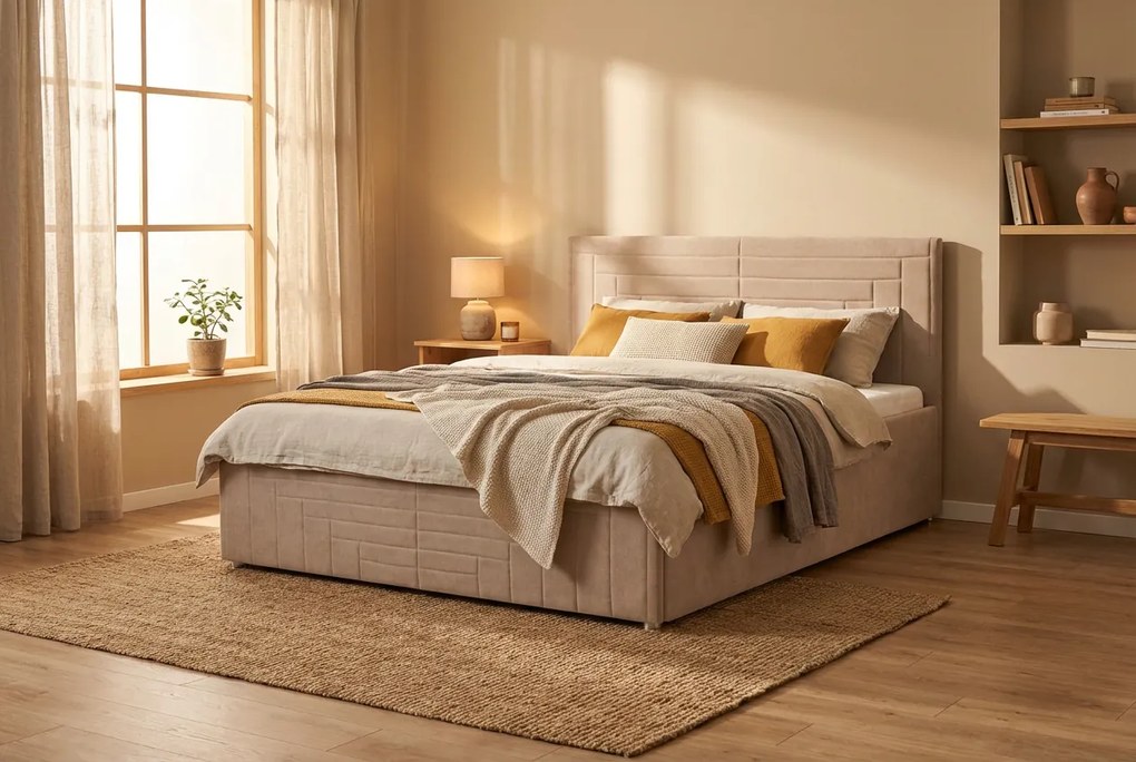 Łóżko FILI 140x200 cm Beżowy Bez materaca