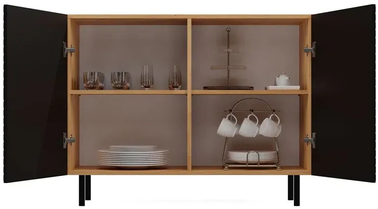 Czarna ryflowana komoda pod telewizor H1-A36