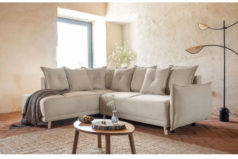 Beżowy sztruksowy rozkładany narożnik (lewostronny) Lazy Lukka – Miuform