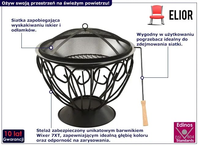 Okrągłe palenisko ogrodowe z grillem loft - Edva